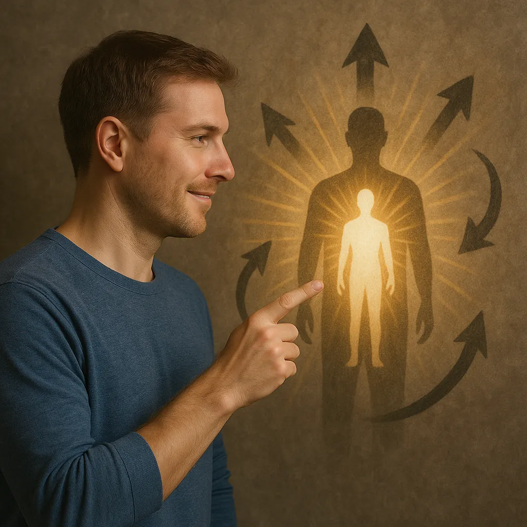 Mann zeigt auf seinen Schatten von Hypnocoaching Holger